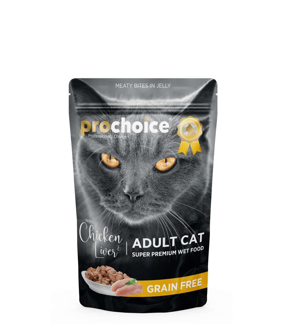 Pro Choice Pouch Jöle İçinde Tavuklu ve Ciğerli Tahılsız Yaş Kedi Maması 85 Gr
