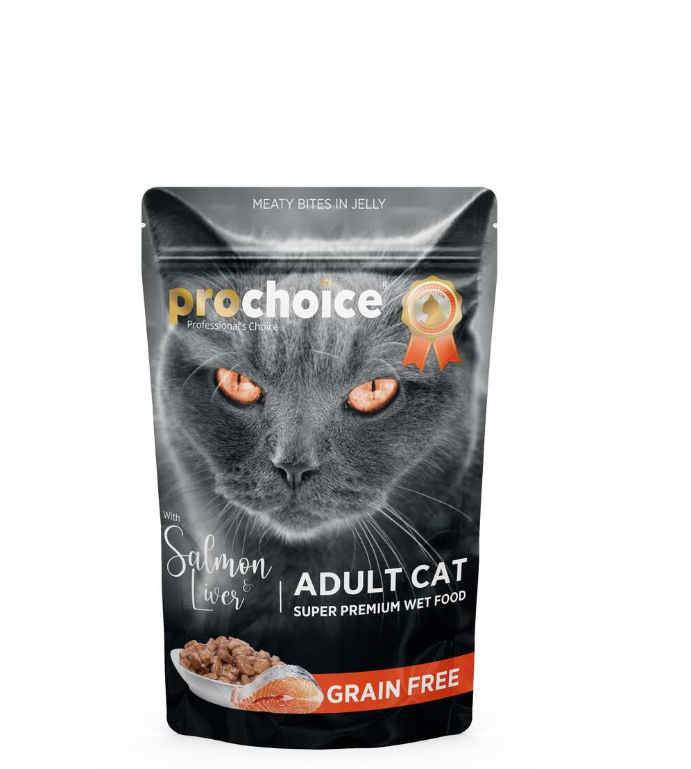 Pro Choice Pouch Jöle İçinde Somonlu ve Ciğerli Tahılsız Yaş Kedi Maması 85 Gr