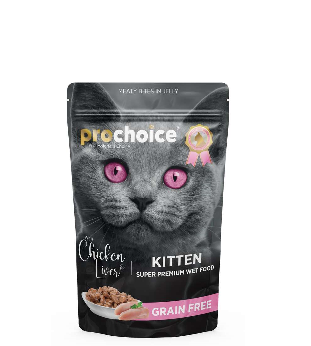 Pro Choice Pouch Kitten Jöle İçinde Tavuklu ve Ciğerli Tahılsız Yaş Yavru Kedi Maması 85 Gr
