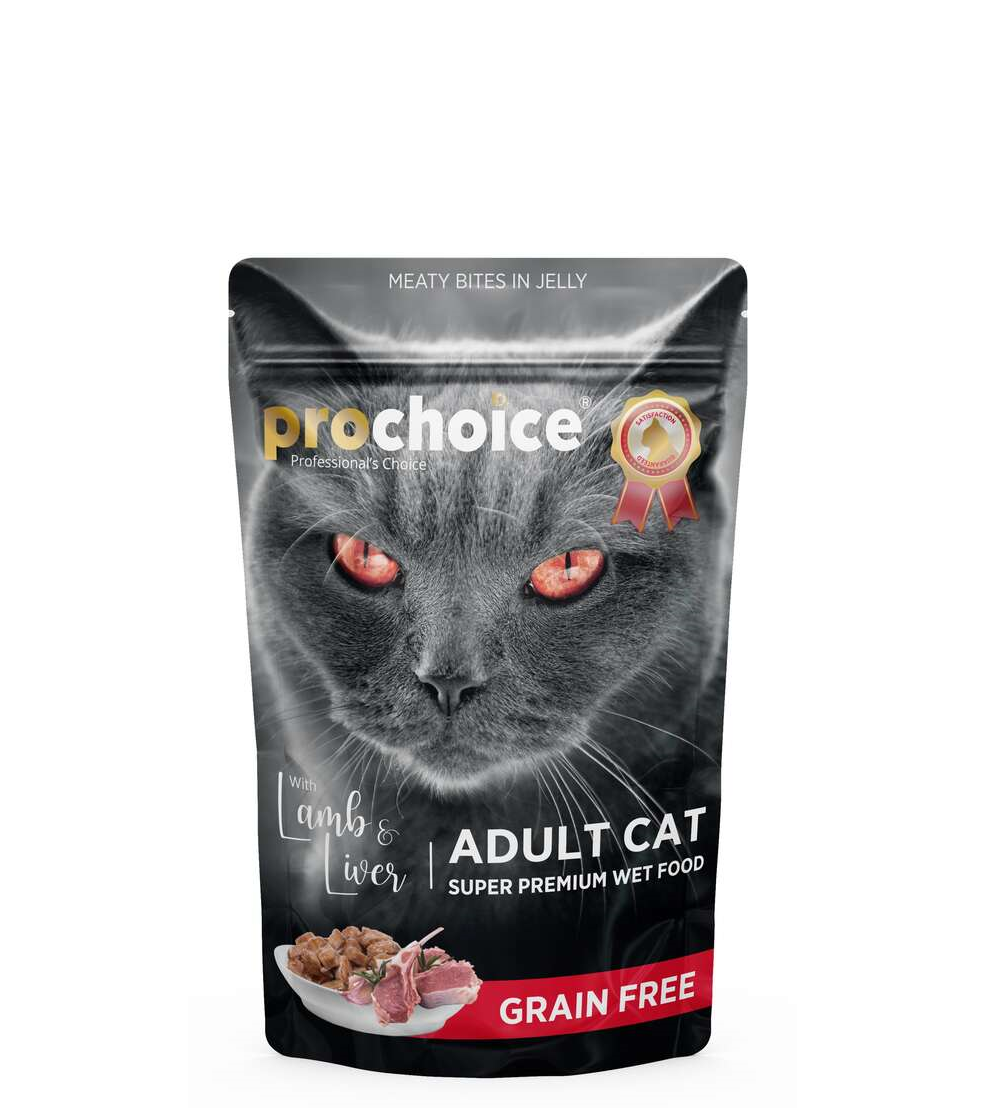 Pro Choice Pouch Jöle İçinde Kuzulu ve Ciğerli Tahılsız Yaş Kedi Maması 85 Gr