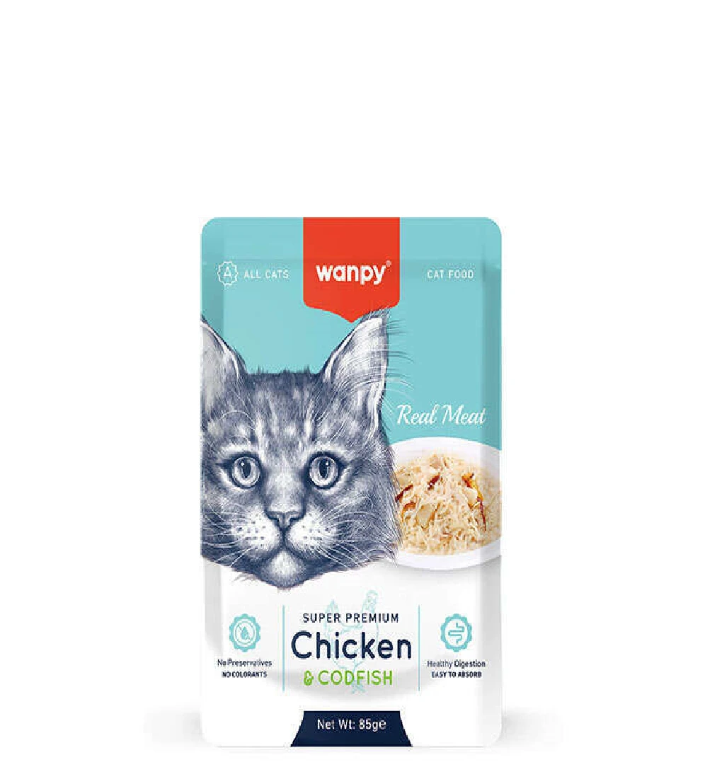 Wanpy Super Premium Pouch Tavuklu ve Morina Balıklı Yaş Kedi Maması 85 G