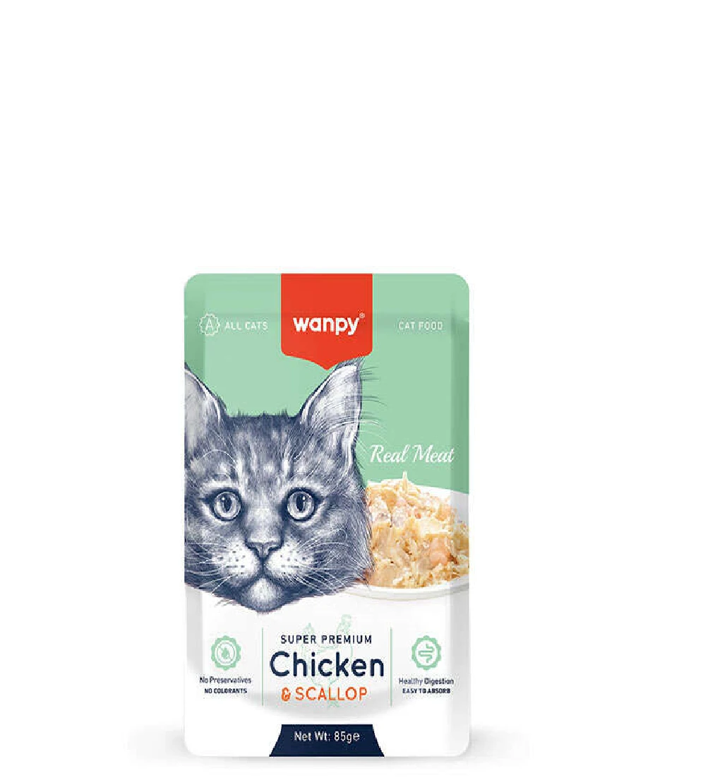 Wanpy Super Premium Pouch Tavuklu ve Deniz Taraklı Yaş Kedi Maması 85 Gr
