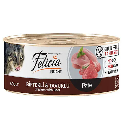 Felicia Insight Biftek ve Tavuk Etli Kıyılmış Tahılsız Kedi Konservesi 85 Gr