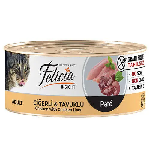 Felicia Insight Ciğer ve Tavuk Etli Kıyılmış Tahılsız Kedi Konservesi 85 Gr