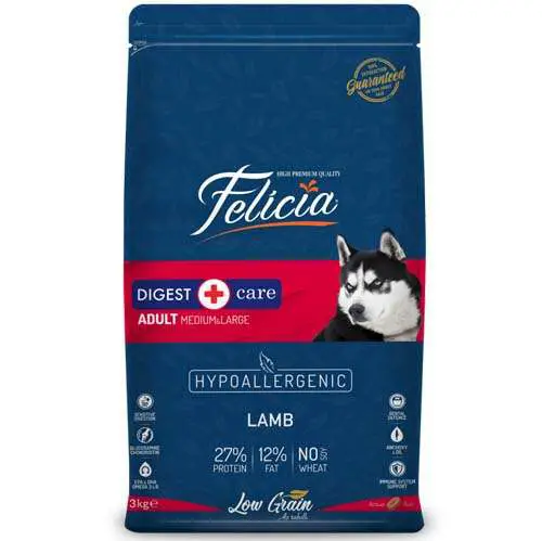 Felicia Hypoallergenic Düşük Tahıllı Kuzulu ve Pirinçli Yetişkin Köpek Maması 3 Kg