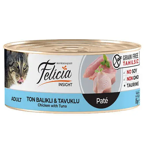 Felicia Insight Ton Balıklı ve Tavuk Etli Kıyılmış Tahılsız Kedi Konservesi 85 Gr