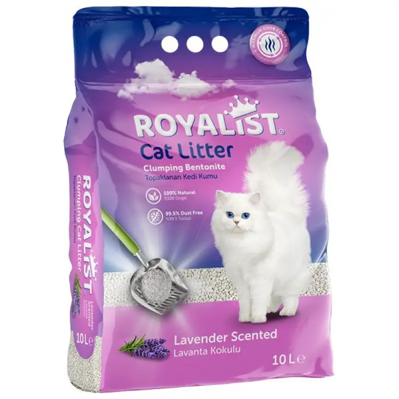 Royalist 10 Lt Süper Topaklanan Lavanta Kokulu Bentonit Doğal Kedi Kumu 