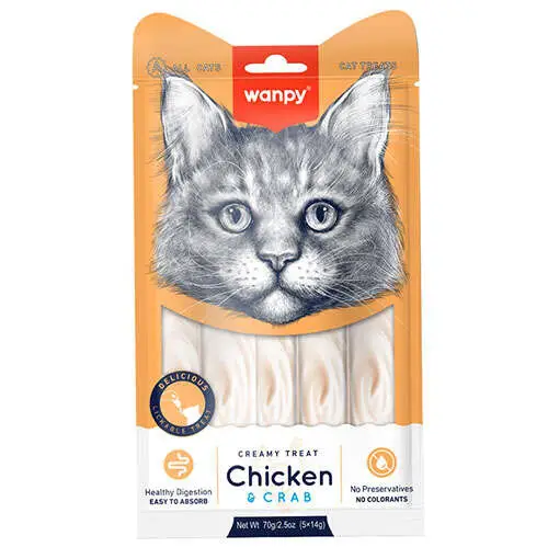Wanpy Creamy Treat Tavuk Etli ve Yengeçli Likit Creamy Kedi Ödülü 5Li Paket (5 x 14 Gr)